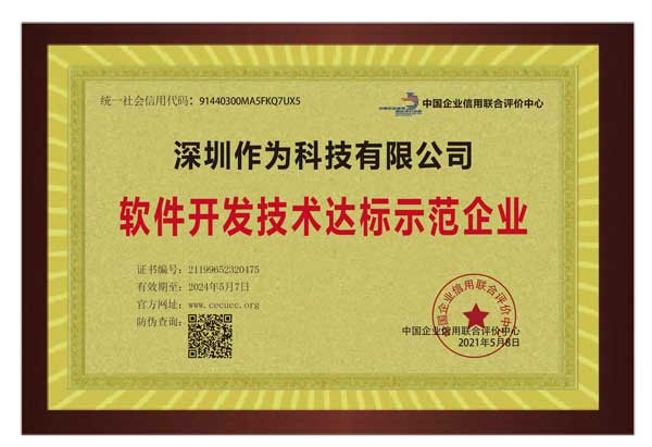 软件开发技术达标示范企业