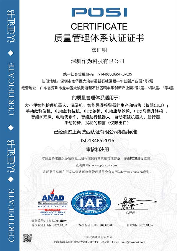 ISO13485质量管理体系中文证书