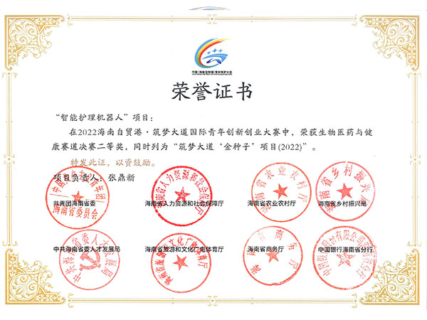 2022海南自贸港·筑梦大道国际青年创新创业大赛二等奖
